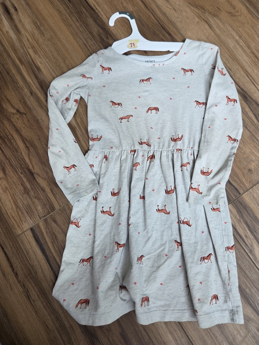 Carters Girls' Grey Horse-Print Long Sleeve Dress